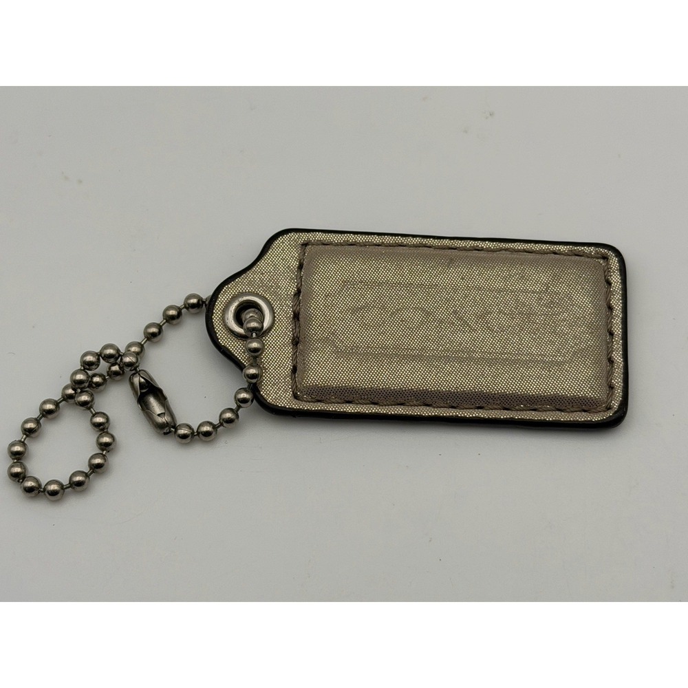 Coach Golden Metallic Champagne Leather Hang Tag, Bag Tag, Charm 2.5"